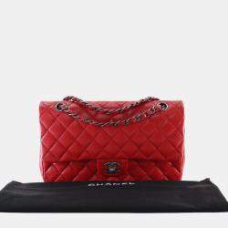 Pre Owned Chanel Red Medium Classic Caviar Double Flap
