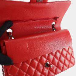 Pre Owned Chanel Red Medium Classic Caviar Double Flap