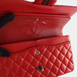 Pre Owned Chanel Red Medium Classic Caviar Double Flap