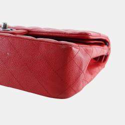 Pre Owned Chanel Red Medium Classic Caviar Double Flap