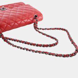Pre Owned Chanel Red Medium Classic Caviar Double Flap