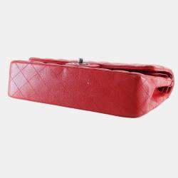 Pre Owned Chanel Red Medium Classic Caviar Double Flap