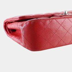 Pre Owned Chanel Red Medium Classic Caviar Double Flap