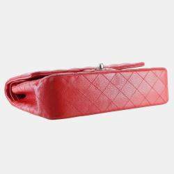 Pre Owned Chanel Red Medium Classic Caviar Double Flap