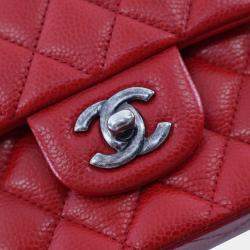Pre Owned Chanel Red Medium Classic Caviar Double Flap