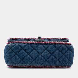 Pre Owned Chanel Blue Mini Rectangular Classic Denim Braided Single Flap