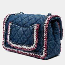 Pre Owned Chanel Blue Mini Rectangular Classic Denim Braided Single Flap