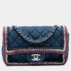 Pre Owned Chanel Blue Mini Rectangular Classic Denim Braided Single Flap