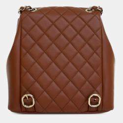 Pre Owned Chanel Brown Small Quilted Calfskin Duma Pockets Drawstring Backpack