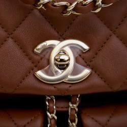 Pre Owned Chanel Brown Small Quilted Calfskin Duma Pockets Drawstring Backpack