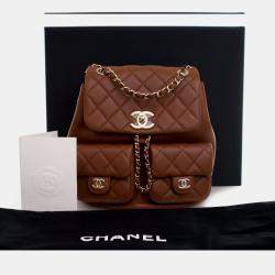 Pre Owned Chanel Brown Small Quilted Calfskin Duma Pockets Drawstring Backpack