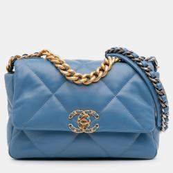 Pre Owned Chanel Blue Medium Lambskin 19 Flap