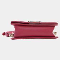 Pre Owned Chanel Pink White Small Tweed and Lambskin Boy Flap