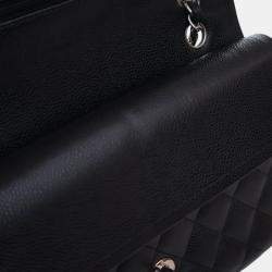 Pre Owned Chanel Black Medium Classic Caviar Double Flap