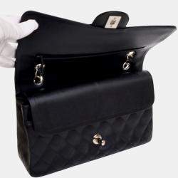 Pre Owned Chanel Black Medium Classic Caviar Double Flap