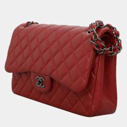 Pre Owned Chanel Lambskin Classic Jumbo Double Flap Bag