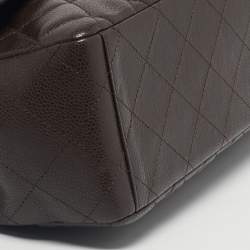 Pre Owned Chanel Dark Brown Quilted Caviar Leather Maxi Classic Single Flap Bag