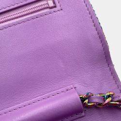 Pre Owned Chanel Multicolor CC Quilted Tweed Rainbow Hardware Wallet on Chain