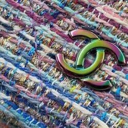 Pre Owned Chanel Multicolor CC Quilted Tweed Rainbow Hardware Wallet on Chain