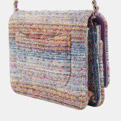 Pre Owned Chanel Multicolor CC Quilted Tweed Rainbow Hardware Wallet on Chain