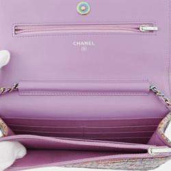 Pre Owned Chanel Multicolor CC Quilted Tweed Rainbow Hardware Wallet on Chain