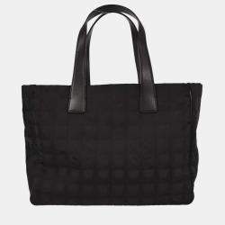 Pre Owned Chanel Black Jacquard Nylon Travel Line Tote Handbag