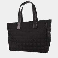Pre Owned Chanel Black Jacquard Nylon Travel Line Tote Handbag
