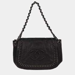 Pre Owned Chanel Black Calfskin Luxury Line Accordion Flap Handbag