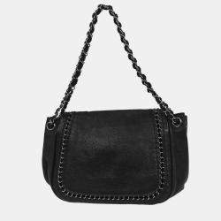 Pre Owned Chanel Black Calfskin Luxury Line Accordion Flap Handbag