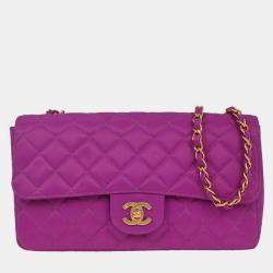 Pre Owned Chanel Purple Nylon Medium Single Flap Shoulder Bag