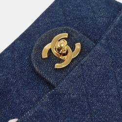 Pre Owned Chanel Indigo Denim Mini Classic Square Flap Shoulder Bag
