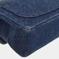 Pre Owned Chanel Indigo Denim Mini Classic Square Flap Shoulder Bag
