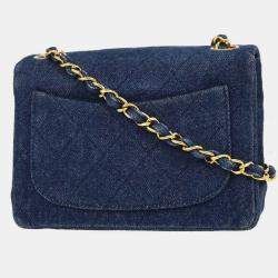 Pre Owned Chanel Indigo Denim Mini Classic Square Flap Shoulder Bag