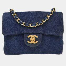 Pre Owned Chanel Indigo Denim Mini Classic Square Flap Shoulder Bag