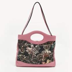 Pre Owned Chanel Pink/Black Printed Quilted Canvas and Leather Medium 31 Shopper Tote