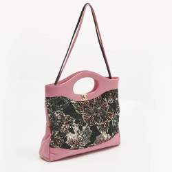 Pre Owned Chanel Pink/Black Printed Quilted Canvas and Leather Medium 31 Shopper Tote