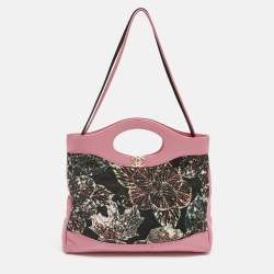 Pre Owned Chanel Pink/Black Printed Quilted Canvas and Leather Medium 31 Shopper Tote