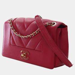Pre Owned Chanel Mini Quilted Chevron Sheepskin Mademoiselle Vintage Flap
