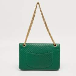 Pre Owned Chanel Green Chevron Leather Classic 226 Reissue 2.55 Flap Bag
