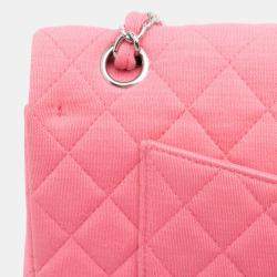 Pre Owned Chanel Pink Medium Classic Jersey Double Flap
