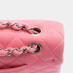 Pre Owned Chanel Pink Medium Classic Jersey Double Flap