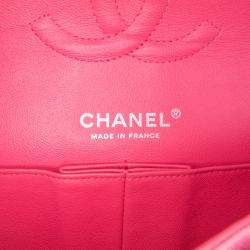 Pre Owned Chanel Pink Medium Classic Jersey Double Flap