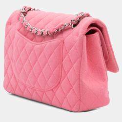 Pre Owned Chanel Pink Medium Classic Jersey Double Flap