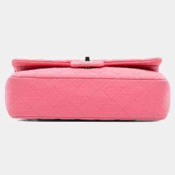 Pre Owned Chanel Pink Medium Classic Jersey Double Flap