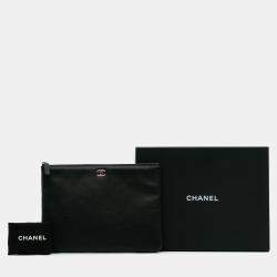 Pre Owned Chanel Black Medium Caviar Lucky Clover O Case Clutch
