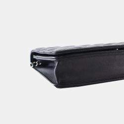Pre Owned Chanel Black CC Quilted Lambskin Diamond Wallet On Chain