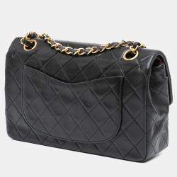 Pre Owned Chanel Black Small Classic Lambskin Double Flap