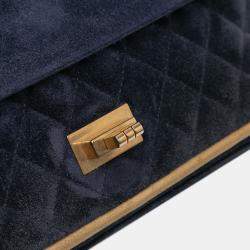 Pre Owned Chanel Navy Blue Reissue 2.55 Quilted Suede Double Flap 225