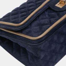 Pre Owned Chanel Navy Blue Reissue 2.55 Quilted Suede Double Flap 225