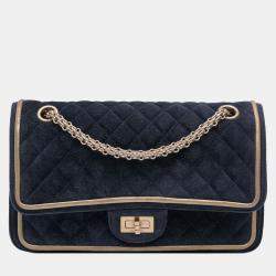 Pre Owned Chanel Navy Blue Reissue 2.55 Quilted Suede Double Flap 225
